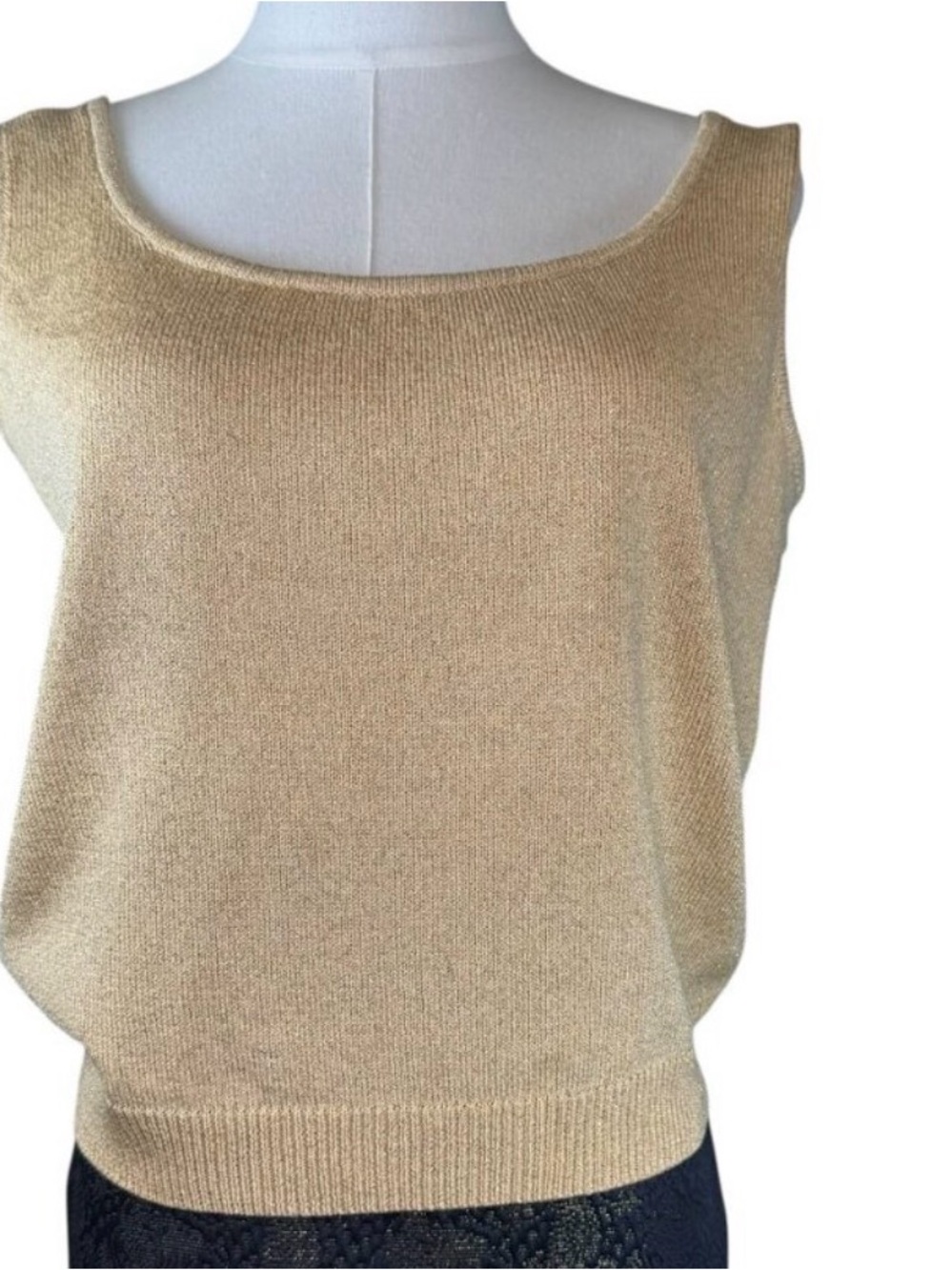 St. John Basics Gold Metallic Knit Vest Shell Top Sleeveless Size M